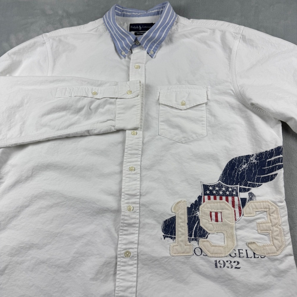 RARE Vtg Ralph Lauren Winged Foot 1932 LA Embroidered Button Down Shirt Mens XXL